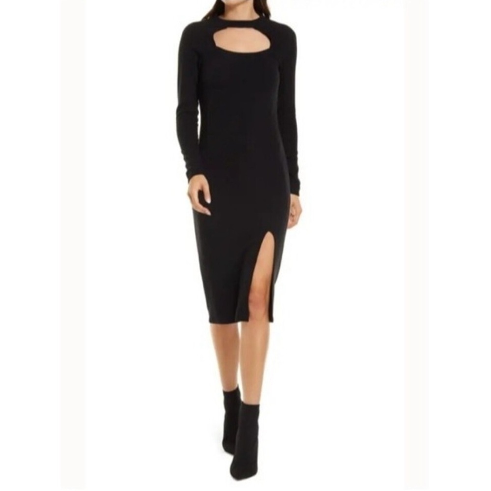NWT Chelsea28 Black Long Sleeve Open Chest Midi Sheath Sweater Dress Size XL